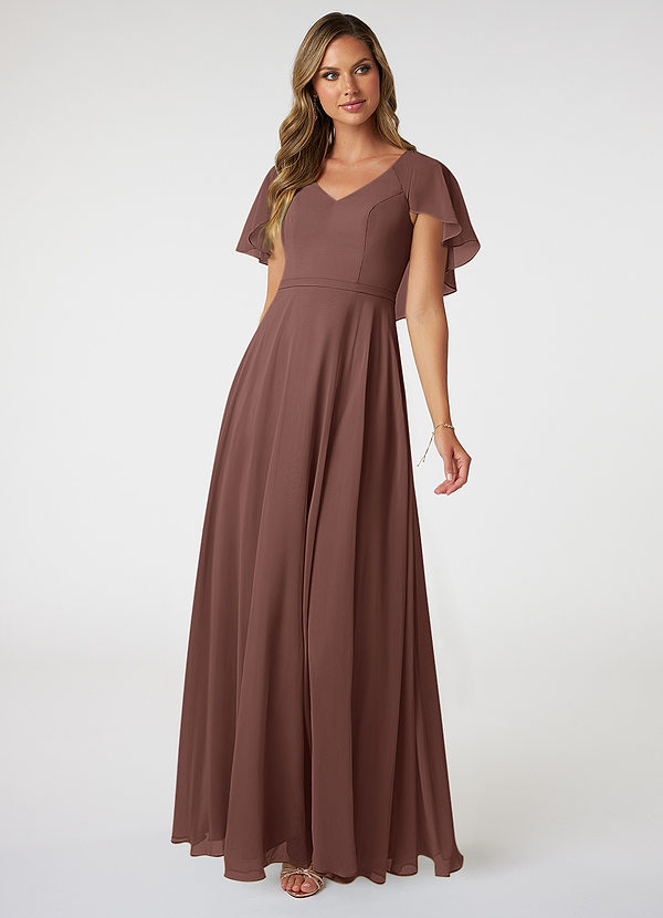 Azazie Jamie Bridesmaid Dresses Espresso A-Line Chiffon Dress image1