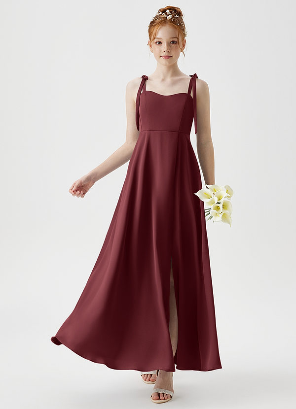 Azazie Rosey Junior A-Linie Herzausschnitt Stretch-Satin Kleid Merlot image1