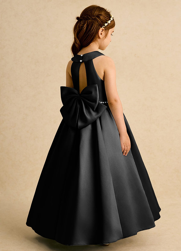 Azazie Daisies Robes de Fillette d'Honneur Robe Princesse en Mat Satiné Arc Noir image1