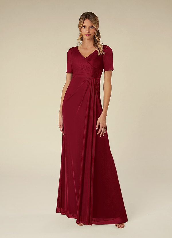 Azazie Bessie Mother of the Brides Dresses Burgundy A-Line Pleated Mesh Dress image1