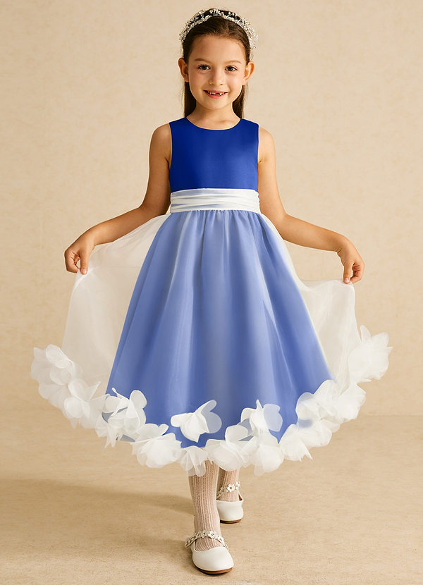 Azazie Stardust Blumenkinder Kleider A-Linie ärmellos Organza Kleid Königsblau image1