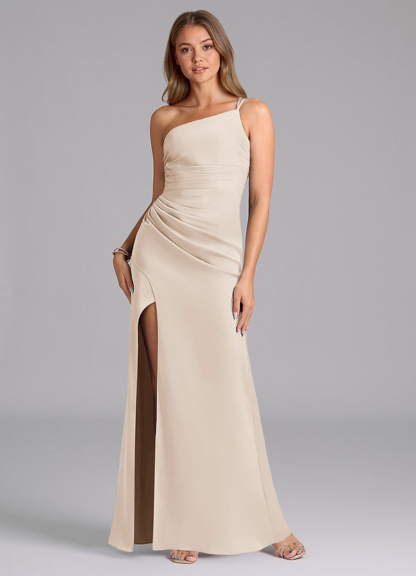 Azazie Eren Bridesmaid Dresses White Alabaster Mermaid One Shoulder Stretch Satin Dress image1