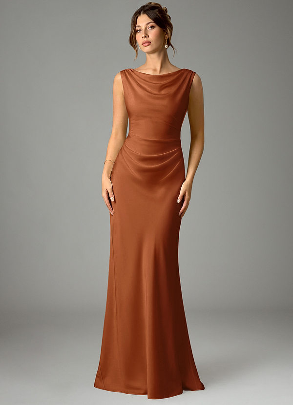 Kieryn Bridesmaid Dresses Copper Mermaid Pleated Stretch Satin Dress image1