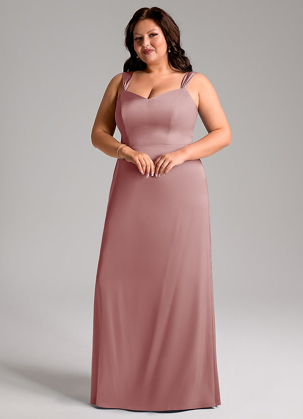 Azazie Denice Brautjungfernkleider Etui Plissee Stretch-Satin Kleid Altrosa image1