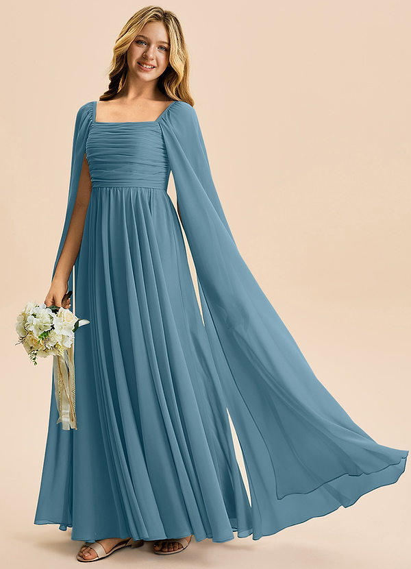 Azazie Calista Junior Vestido Bermudas de Chiffon de Linha A com Plissado image1