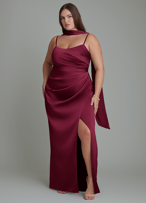 Azazie Calandra Brudtärneklänningar Klänning av Tubklänning i Stretch Satin Plisserad Bourgogne image1