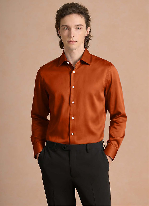front Julian Burnt Orange Stretch Satin Dress Shirt