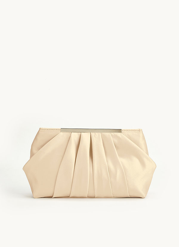 front Matching Color Matte Satin Pleated Clutch