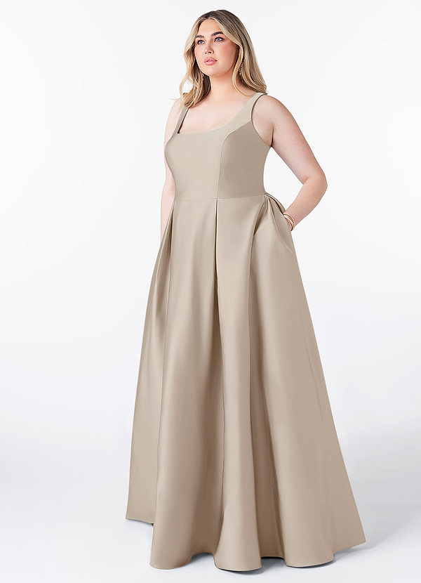 Azazie Neve Brautjungfernkleider Ballkleid mit Taschen Stretch-Satin Kleid Frost image1