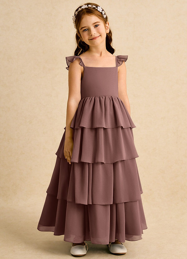 Azazie Boba Flower Girl Dresses Espresso A-Line Square Neckline Chiffon Dress image1