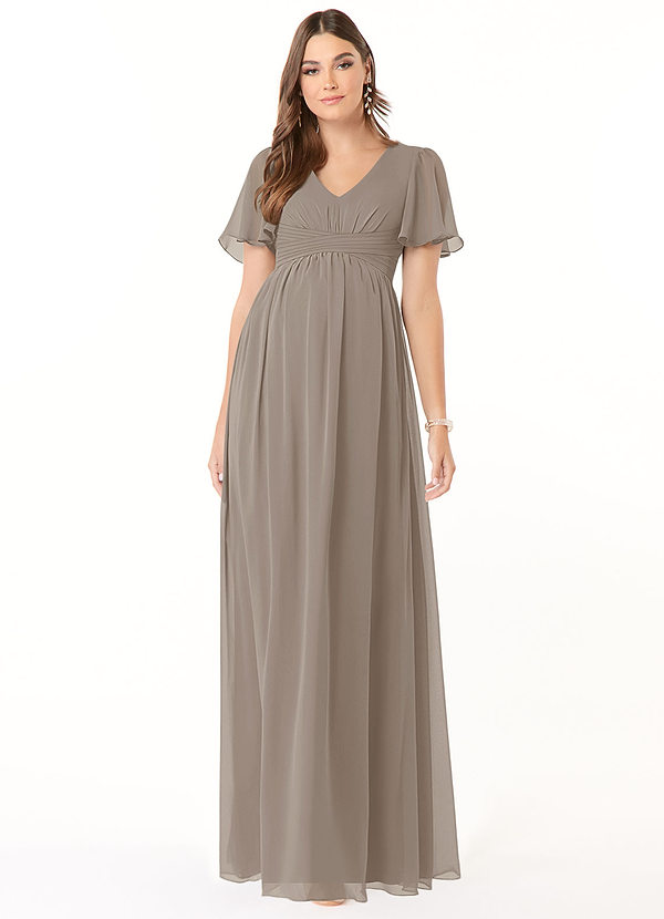 Azazie Verna Maternity Bridesmaid Dresses A-Line V-Neck Ruched Chiffon Floor-Length Dress image1