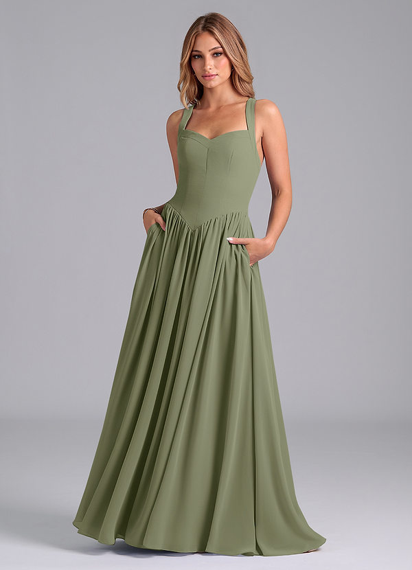 Azazie Francis Bridesmaid Dresses Pistachio A-Line Corset Chiffon Dress image1