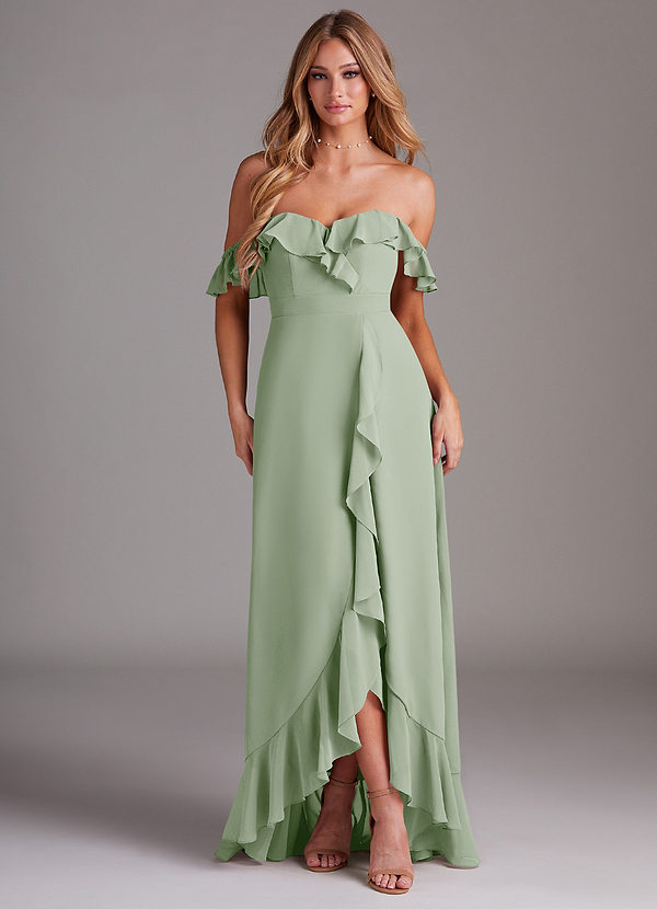 Azazie Lyra Bridesmaid Dresses Dusty Sage A-Line Chiffon Convertible Dress image1