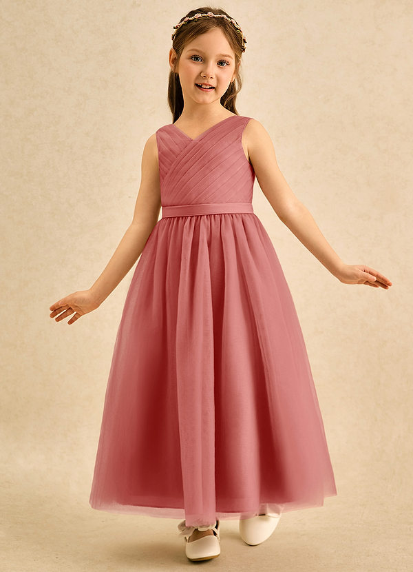 Azazie Lilium Bloemenmeisjes Jurken A-Lijn Jurk van Tule Geplooid Antieke Roos image1