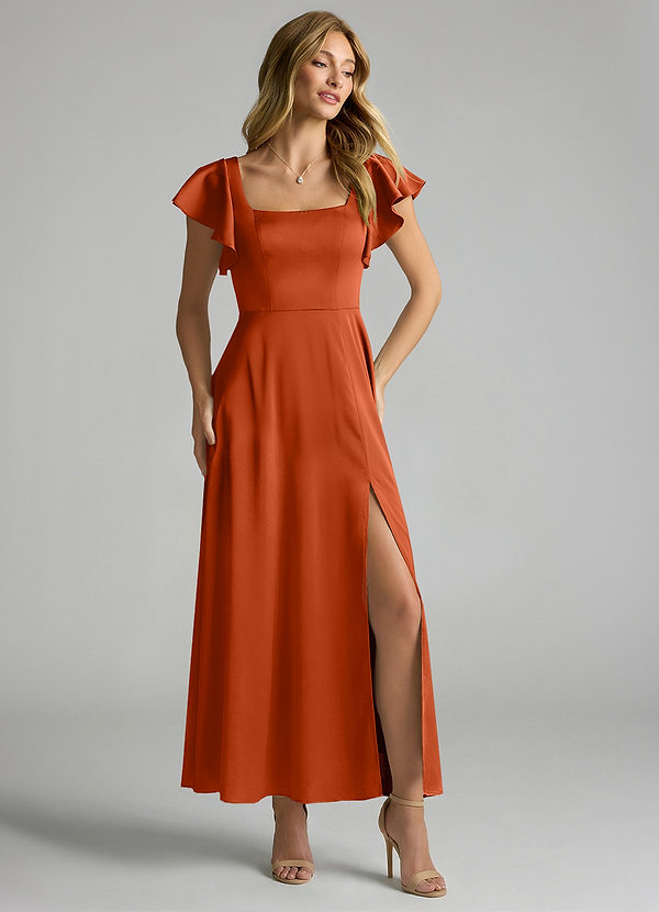 Azazie Bondi Brautjungfernkleider A-Linie Gestreift Stretch-Satin Kleid Paprika image1