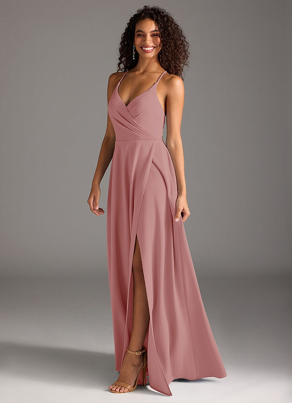 Azazie Davis Brautjungfernkleider A-Linie Plissee Stretch-Krepp Kleid Altrosa image1