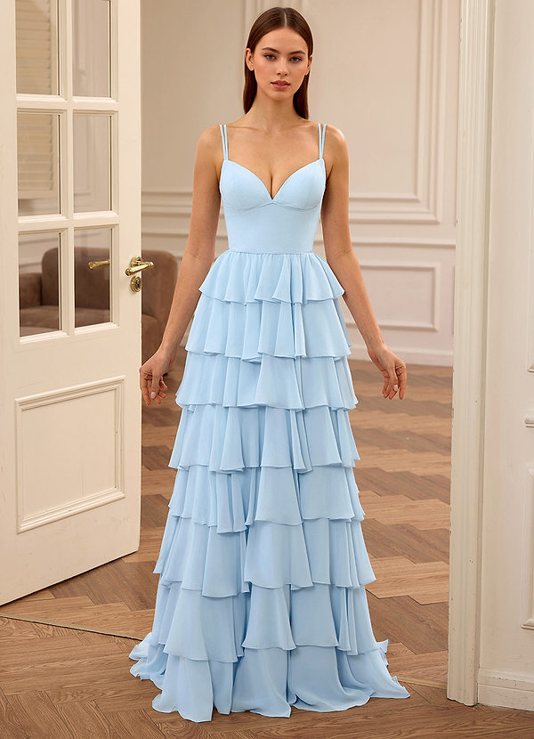 Celeste Sky Blue Ruffled A-line Prom Dress image1