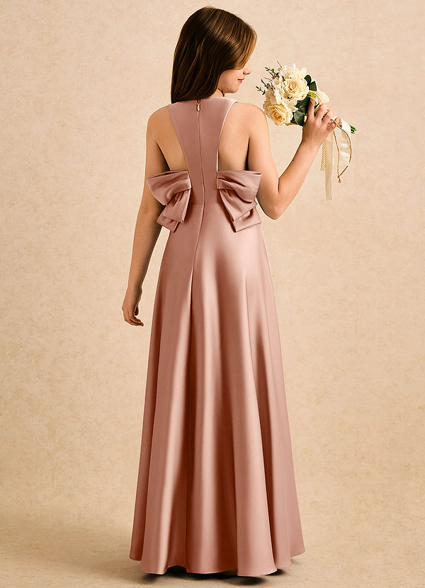 Azazie Nisha Girls Formal Vestidos de Niña de Flores Vestido de Oro Rosa de Satén Elástico de Corte en A con Plisado image1