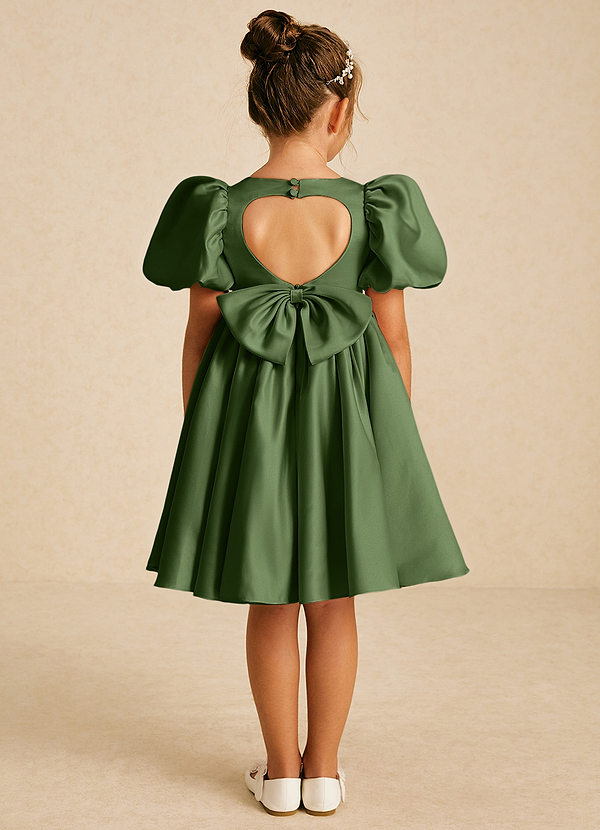 Azazie Muffin Flower Girl Dresses Olive A-Line with Sleeves Matte Satin Dress image1