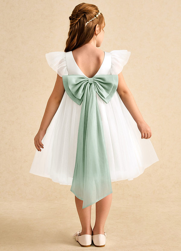 Azazie Munchkin Abiti da Ragazza di Fiori Abito A-Line in Tulle Fiocco Avorio Agave image1
