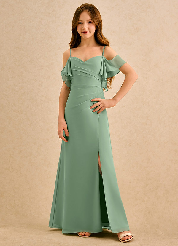 Azazie Pippy Girls Formal Sukienki dla dziewczynek sypiących kwiaty Linia A Dekolt w kształcie serca Szyfon Długość podłogi Sukienka image1