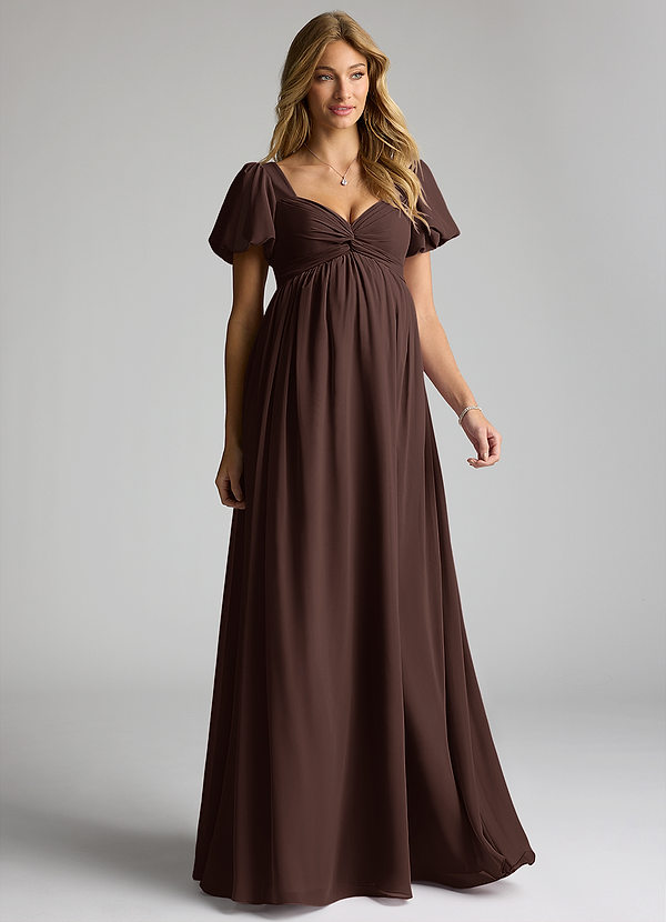 Azazie Madisynn Maternity Bridesmaid Dresses Bow Chiffon Floor-Length Dress image1