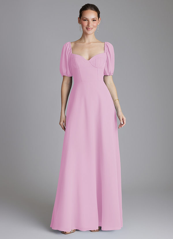Azazie Fatima Bridesmaid Dresses Candy Pink A-Line with Pockets Chiffon Dress image1