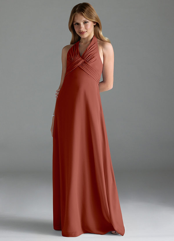 Azazie Tessie Junior A-Linie Plissee Chiffon Kleid Rotbraun image1