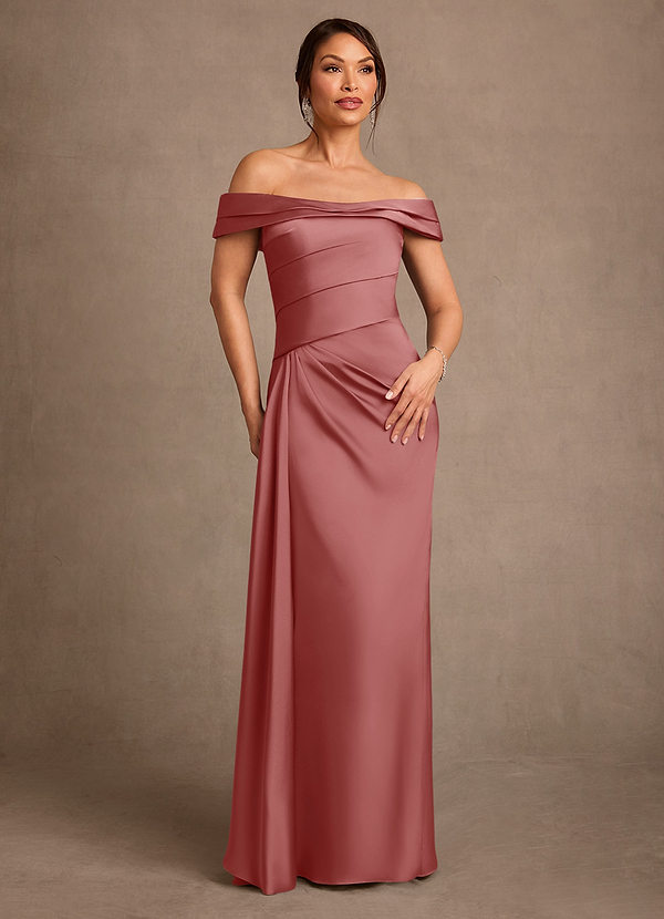 Azazie Beah Mother of the Brides Dresses Antique Rose Sheath Off the Shoulder Stretch Satin Dress image1