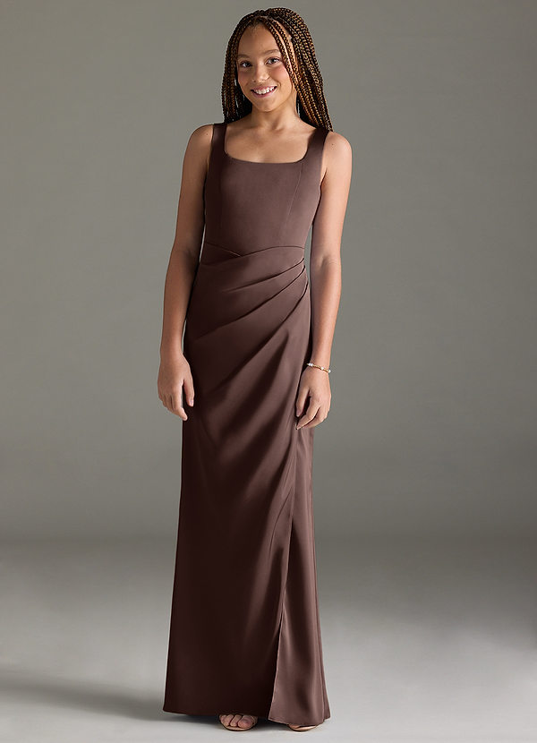 Azazie Mero Junior Ganache Mermaid Pleated Stretch Satin Dress image1