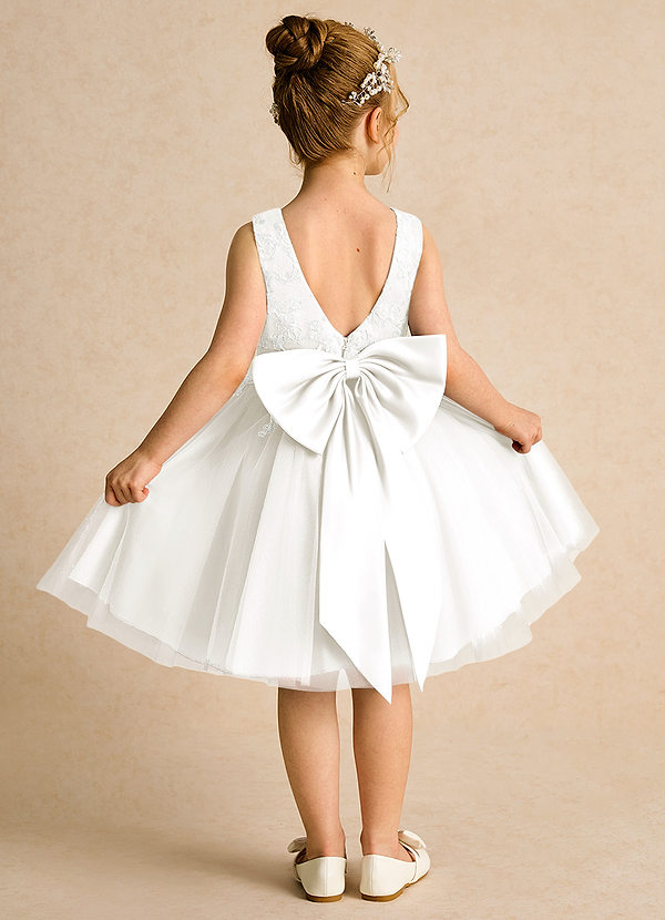 Azazie Butterfly Flower Girl Dresses Ivory A-Line Lace Dress image1
