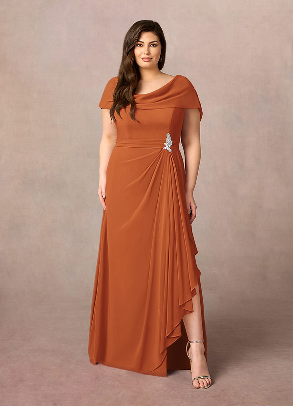 Azazie Mary Abiti Mamma della Sposa Abito A-Line in Chiffon Spacco laterale Cannella image1