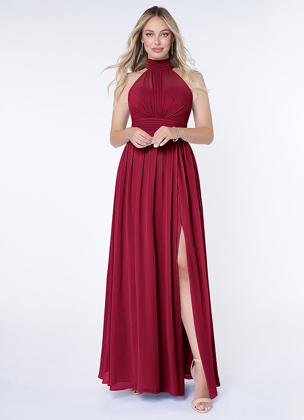 Iman Bridesmaid Dresses Burgundy A-Line A-Line Ruched Chiffon Dress image1