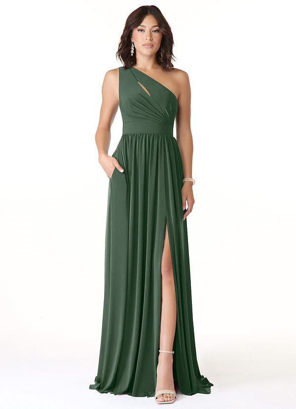 Azazie Jasna Brautjungfernkleider A-Linie One-Shoulder Luxuriöse Strickwaren Kleid Eukalyptus image1