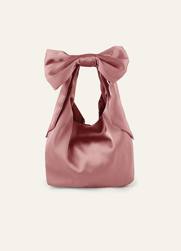 front Passende farblich abgestimmte Stretch-Satin-Schleifenhandtasche