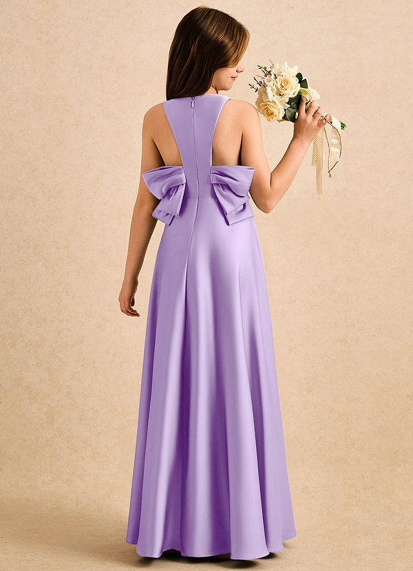 Azazie Nisha Girls Formal Sukienki dla dziewczynek sypiących kwiaty Linia A Pofałdowany Satyna elastyczna Długość podłogi Sukienka image1