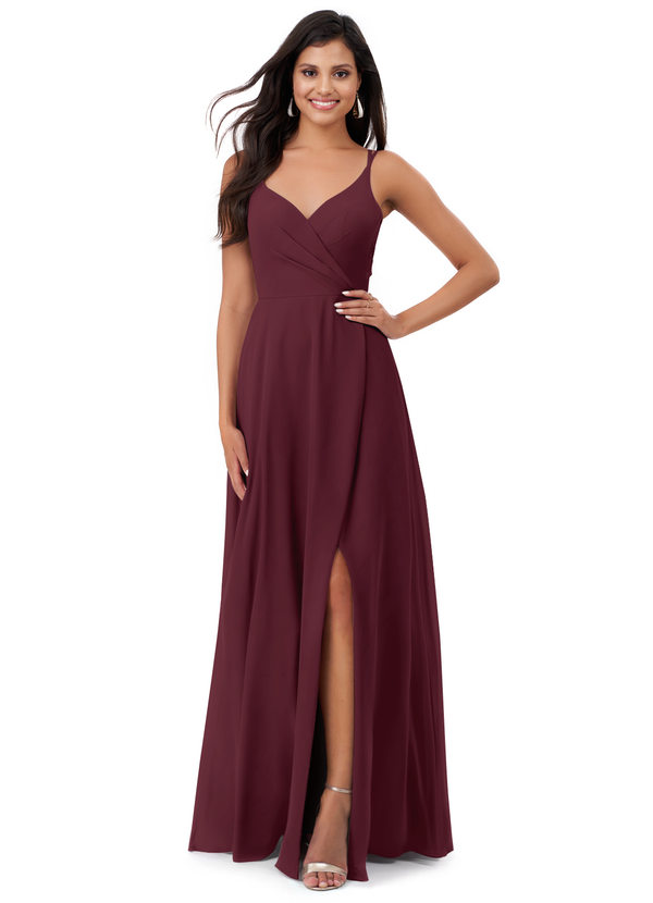 Azazie Lennon Bridesmaid Dresses Cabernet A-Line Lace Chiffon Dress image1