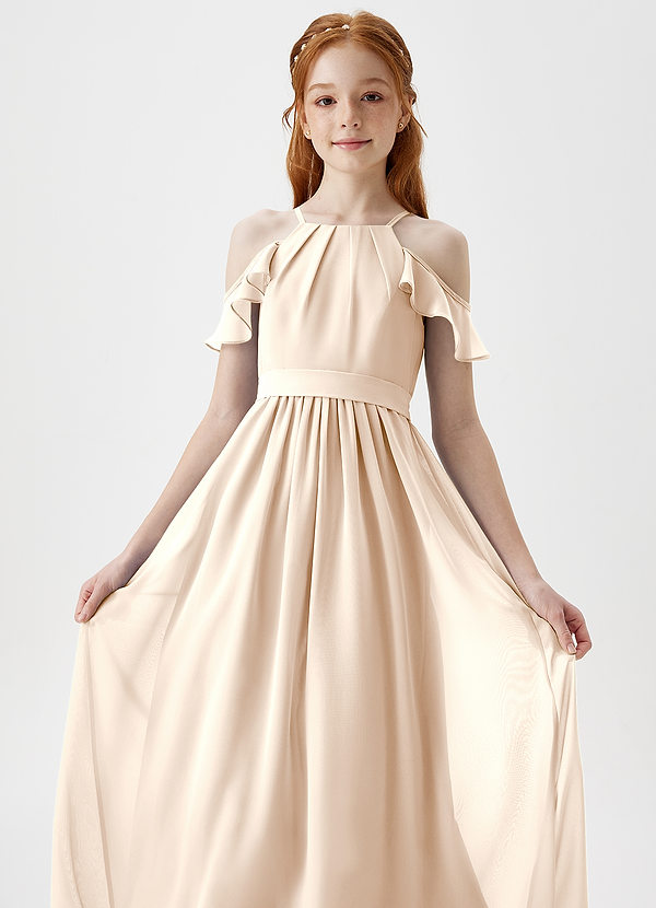 Azazie Chaya Junior Vestido de Alabastro Blanco de Gasa de Corte En A con Vestidos sin tirantes image1