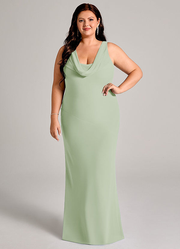 Azazie Rylina Vestidos Dama de Honor Vestido de Salvia Polvorienta de Gasa de Corte Sirena con Plisado image1