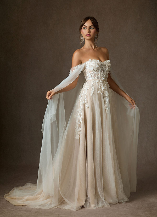 Azazie Wynery Abiti da Sposa Abito Principessa in Pizzo a Spalla Scoperta Diamante Bianco Nudo image1