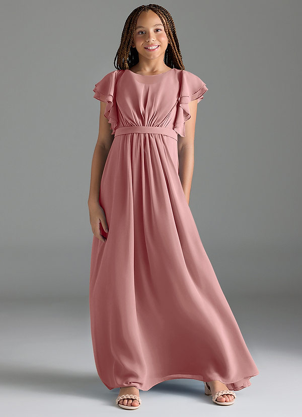 Azazie Daphne Junior Abito A-Line in Chiffon Plissettato Rosa Polverosa image1