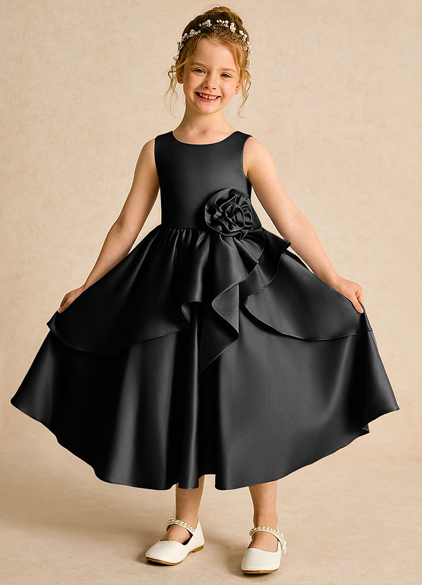 Azazie Hermia Flower Girl Dresses Black A-Line Sleeveless Matte Satin Dress image1