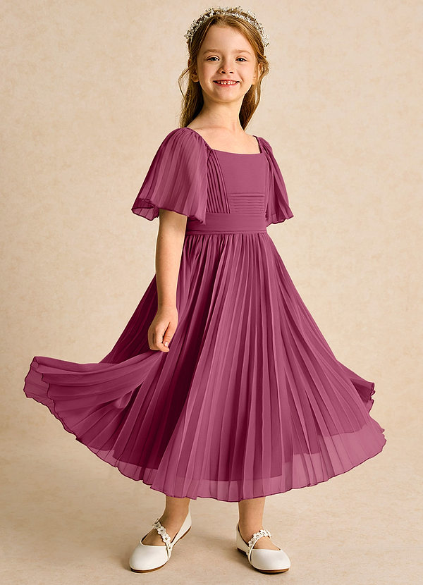 Azazie Gisele Abiti da Ragazza di Fiori Abito A-Line in Chiffon Plissettato Gelso image1