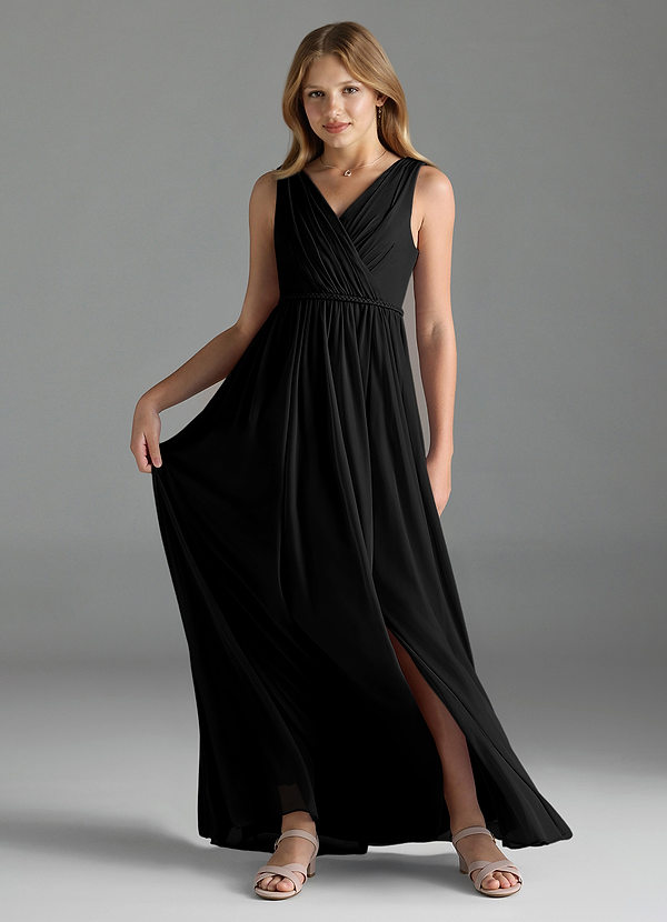 Azazie Tanicia Junior Black A-Line Mesh Dress image1