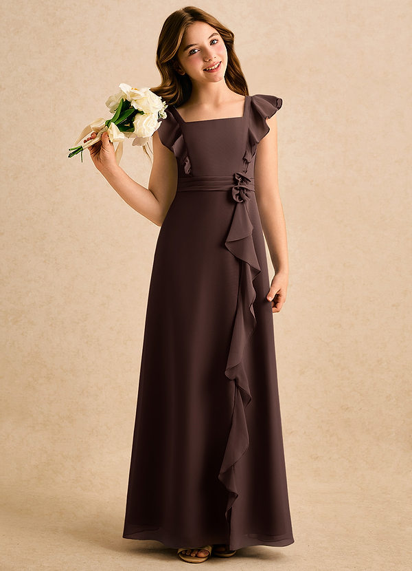 Azazie Soso Girls Formal Sukienki dla dziewczynek sypiących kwiaty Linia A Pofałdowany Szyfon Długość podłogi Sukienka image1