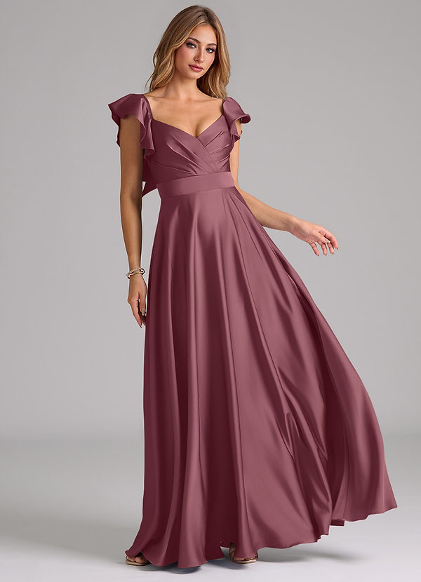 Leilani Vestidos de dama de honor Vestido Rosa Del Desierto de Satén Elástico de Línea A con Drapeado image1