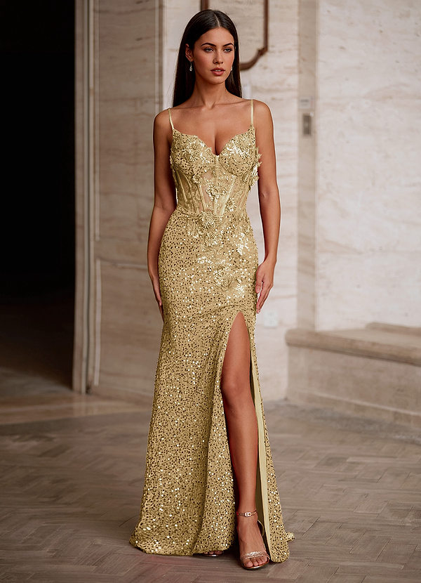 Velvetine Champanhe Vestido de baile com apliques de lantejoulas image1