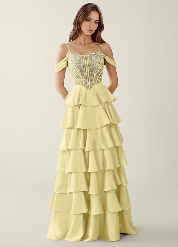 Calliope Żółty Sukienka na studniówkę z gorsetem i dekoltem w kształcie serca image1