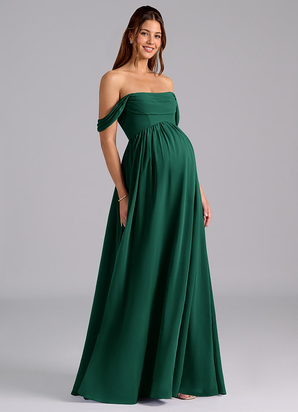 Azazie Saige Maternity Bridesmaid Dresses A-Line Pleated Chiffon Floor-Length Dress image1