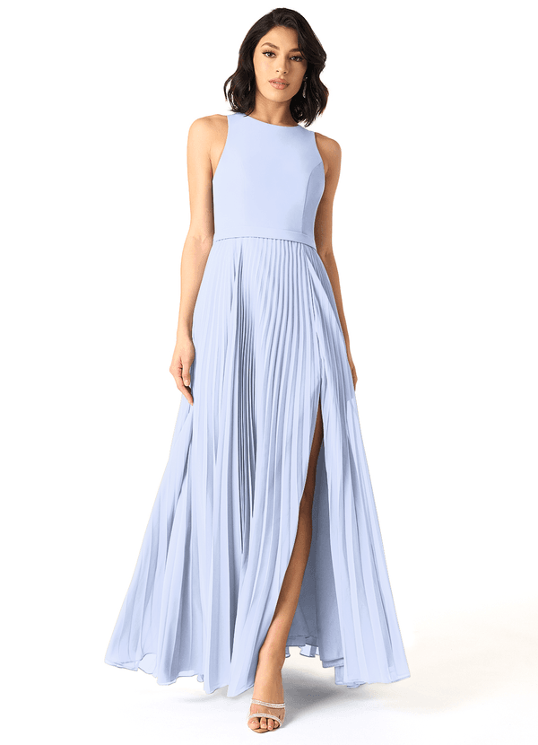 Azazie Lindie Bridesmaid Dresses Ice A-Line Scoop Pleated Chiffon Dress image1